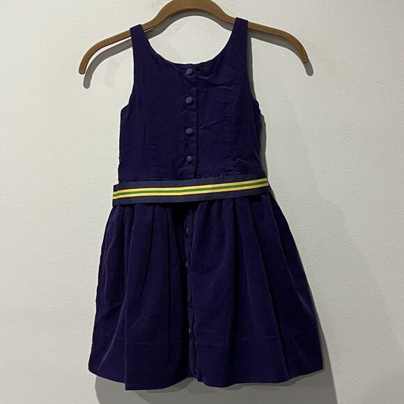 Polo Ralph Lauren Girls Dress Size 8 violet Purple Corduroy Belted Preppy Bow - Picture 2 of 9